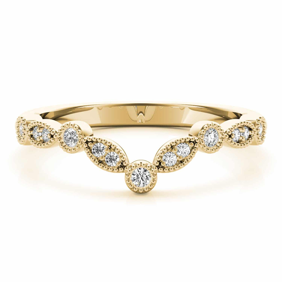 0.15CTW Natural Diamond 18K Gold Yellow Milgrain Chevron Wedding Band Ring - WJD Exclusives