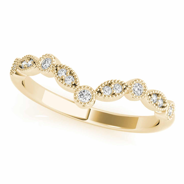0.15CTW Natural Diamond 18K Gold Yellow Milgrain Chevron Wedding Band Ring - WJD Exclusives