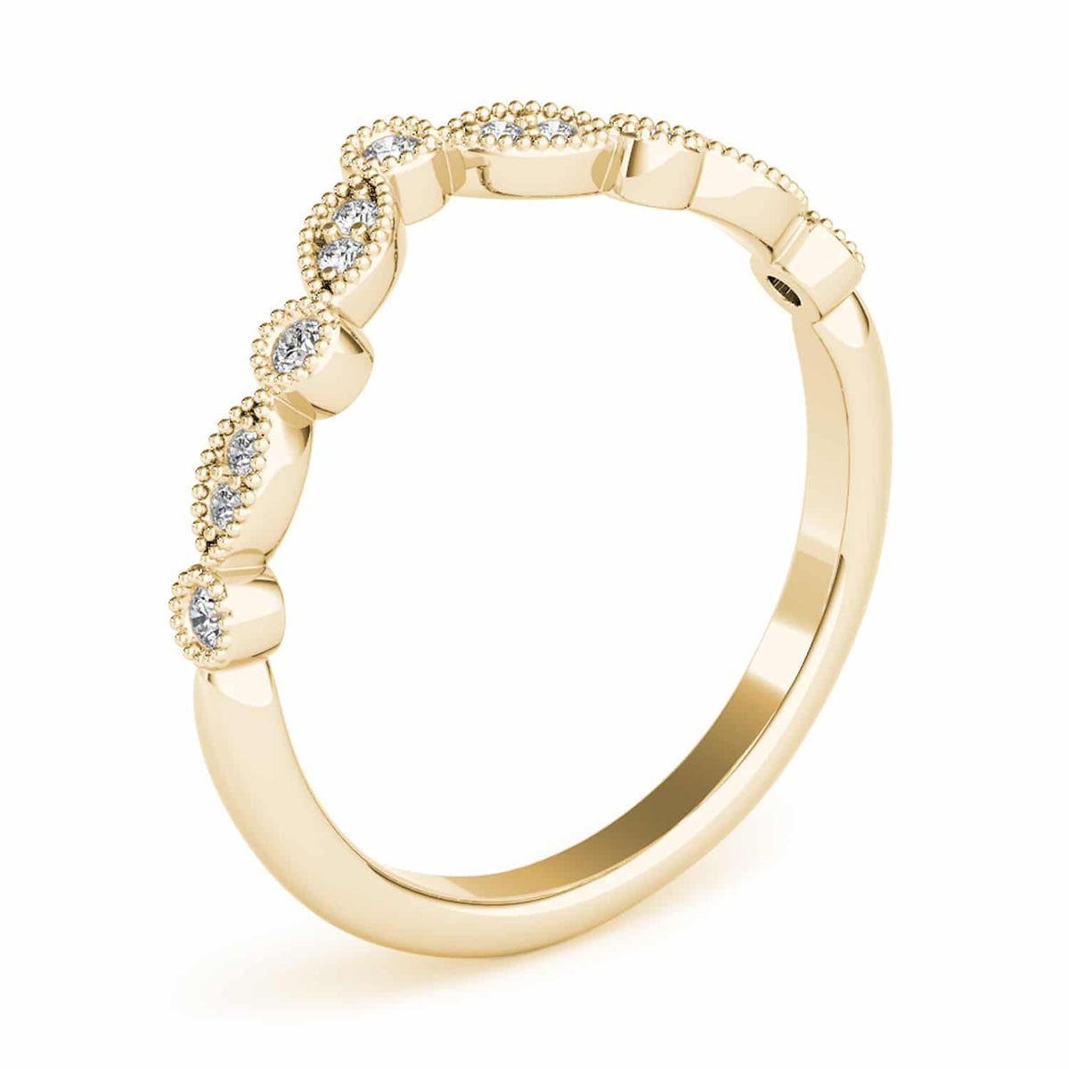 0.15CTW Natural Diamond 18K Gold Yellow Milgrain Chevron Wedding Band Ring - WJD Exclusives