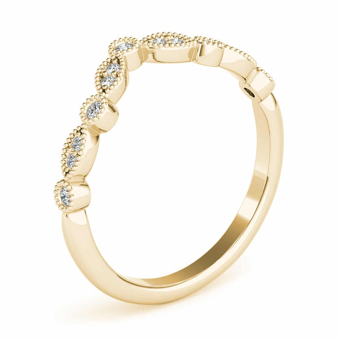 0.15CTW Natural Diamond 18K Gold Yellow Milgrain Chevron Wedding Band Ring - WJD Exclusives