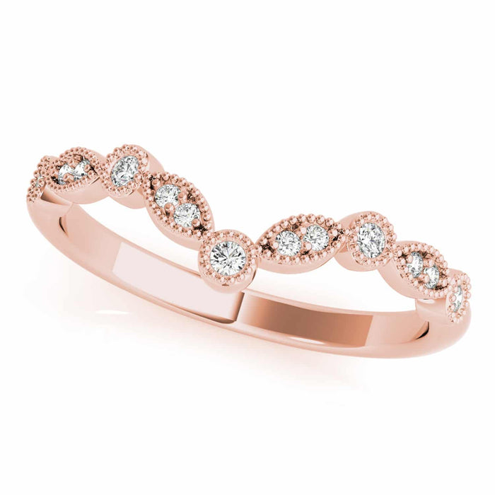 0.15CTW Natural Diamond 18K Rose Gold Milgrain Chevron Wedding Band Ring - WJD Exclusives