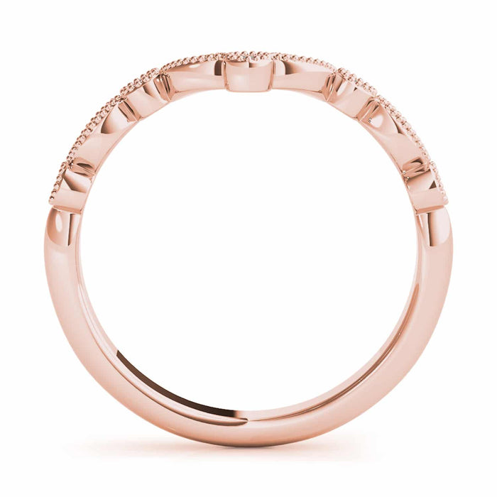 0.15CTW Natural Diamond 18K Rose Gold Milgrain Chevron Wedding Band Ring - WJD Exclusives
