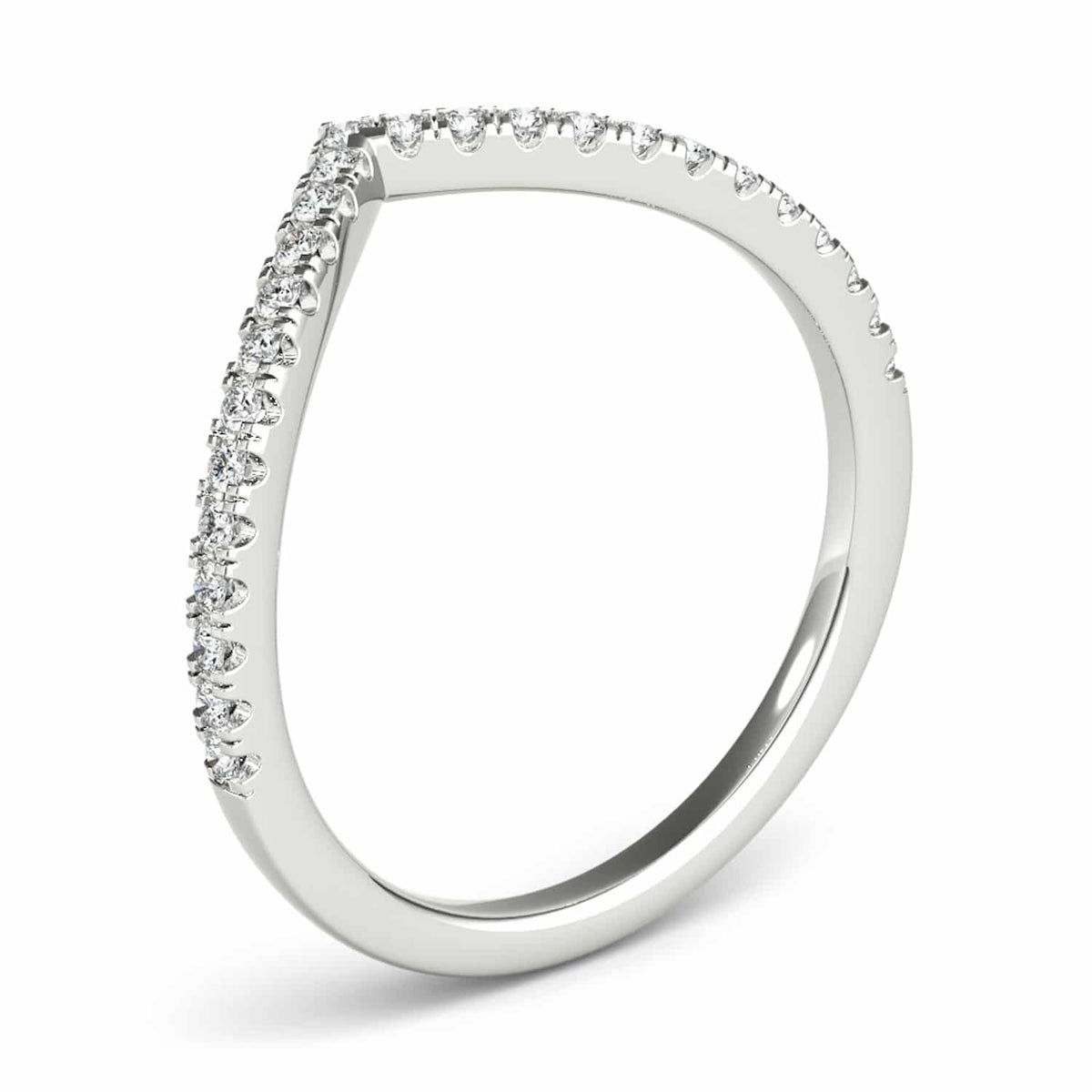0.15CTW Natural Diamond 18K Gold White Stackable Chevron Band Ring - WJD Exclusives