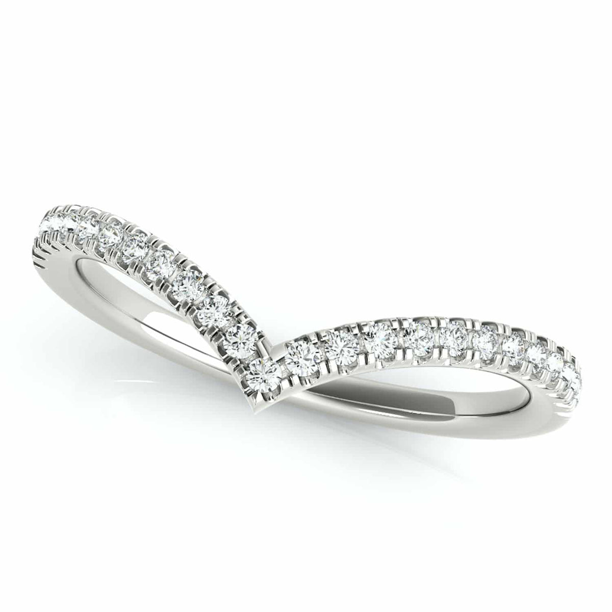 0.15CTW Natural Diamond 18K Gold White Stackable Chevron Band Ring - WJD Exclusives