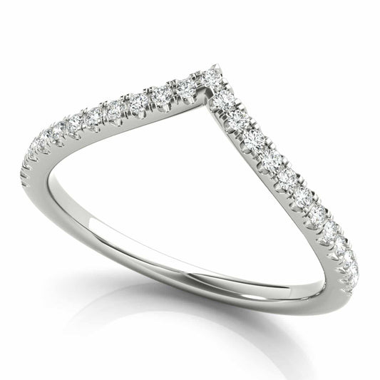 0.15CTW Real Diamond 18K Gold White Stackable Chevron Band Ring
