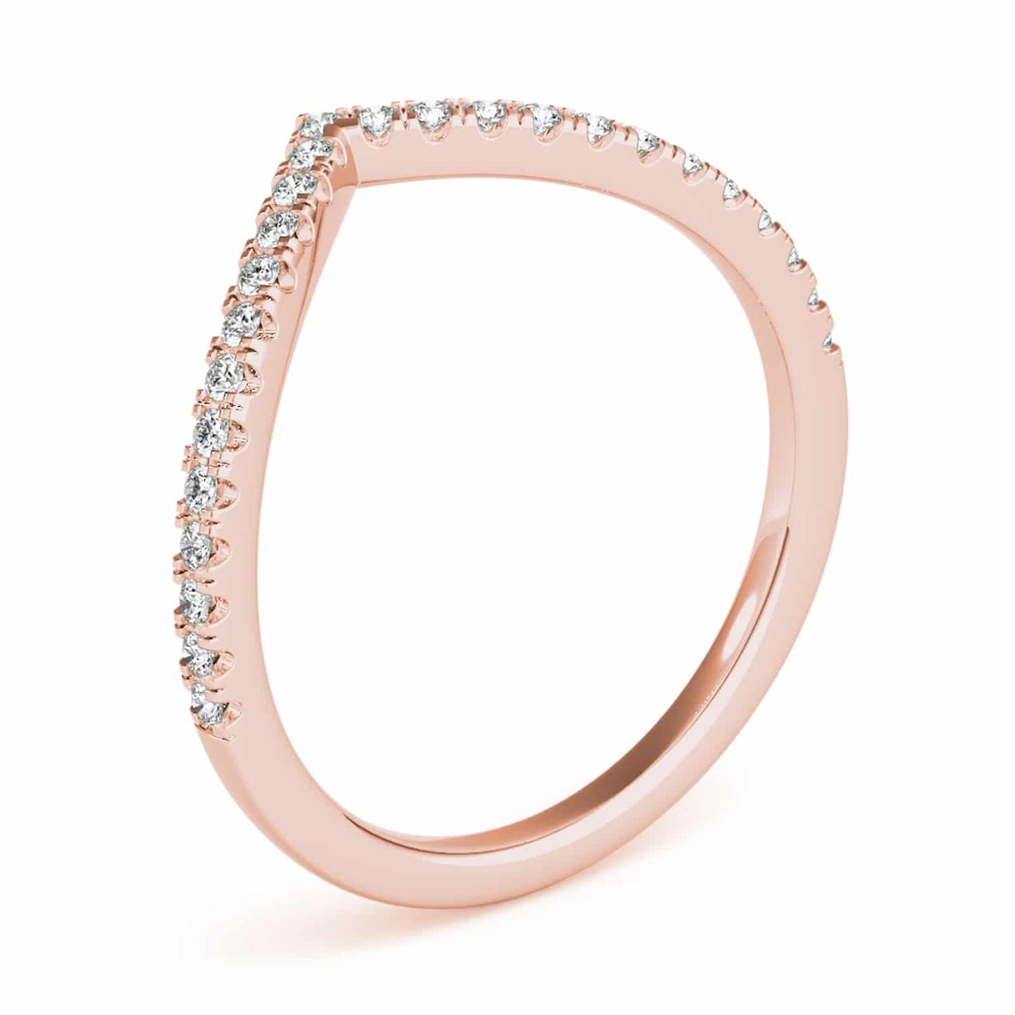 0.15CTW Real Diamond 18K Gold Rose Stackable Chevron Band Ring