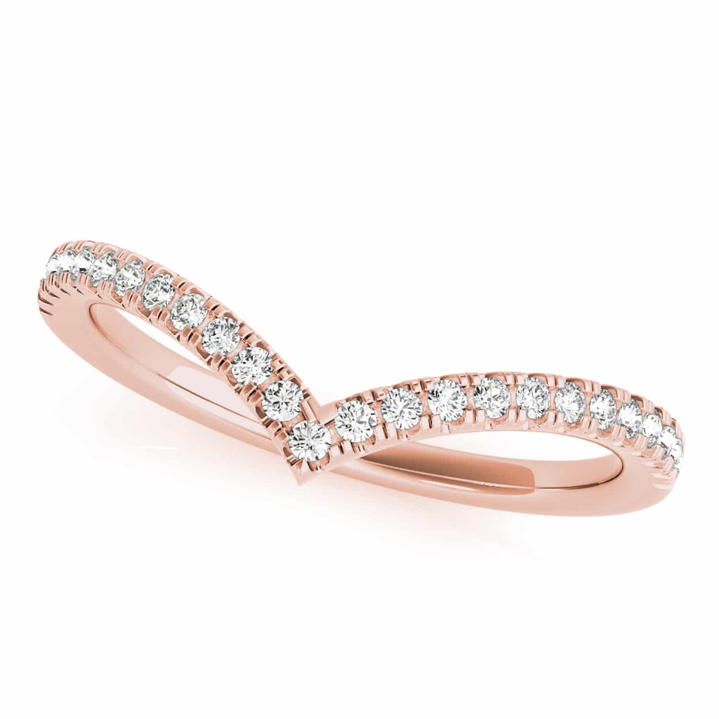 0.15CTW Real Diamond 18K Gold Rose Stackable Chevron Band Ring