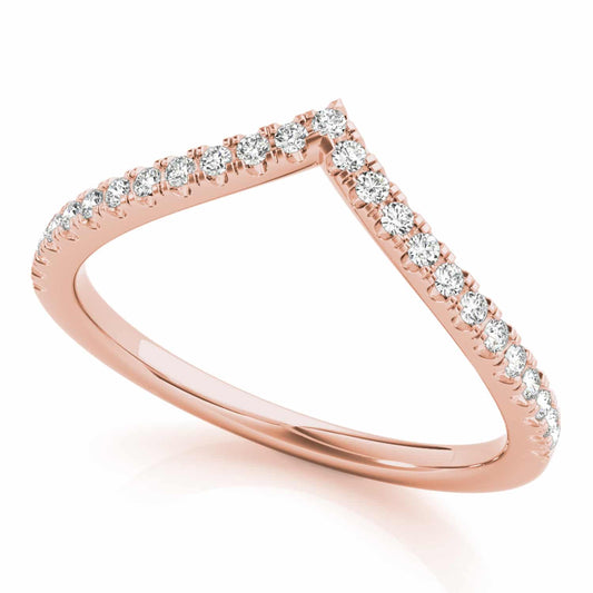 0.15CTW Real Diamond 18K Gold Rose Stackable Chevron Band Ring