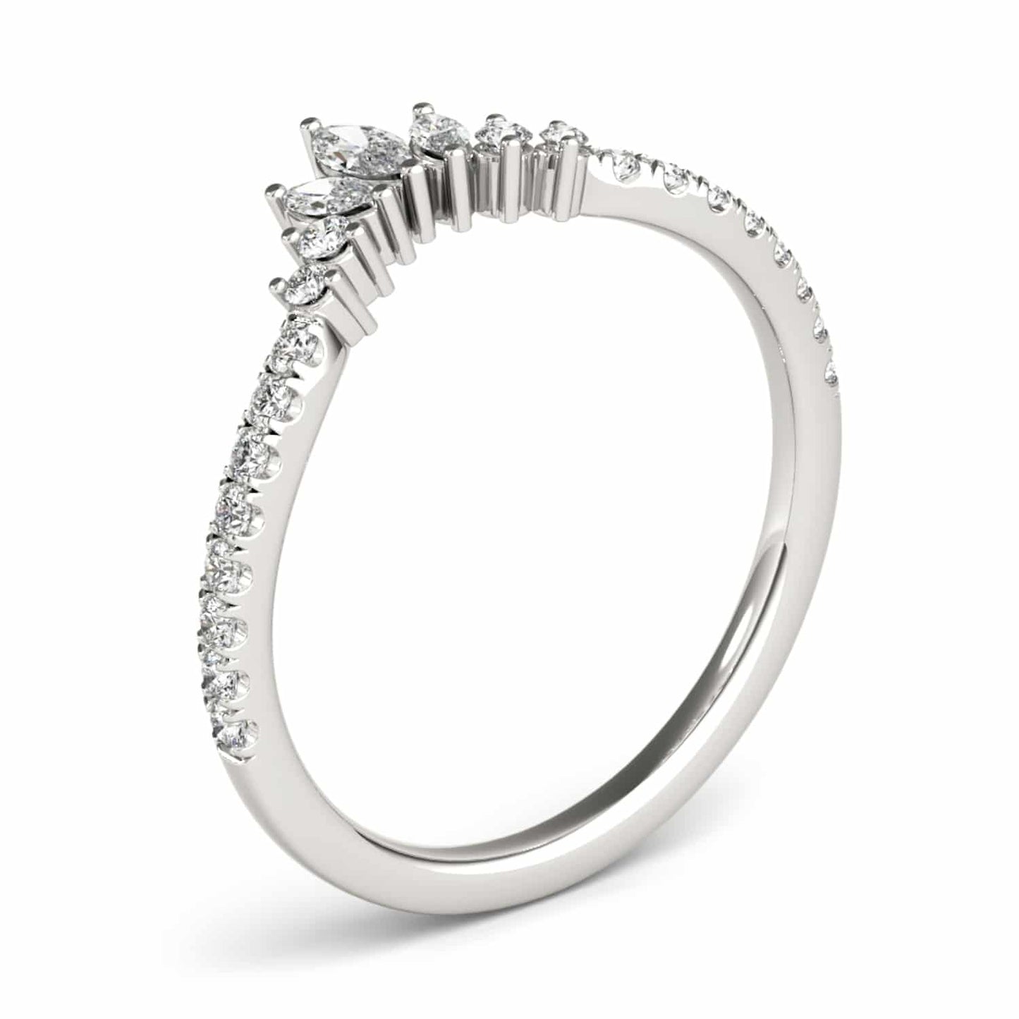 0.35CTW Lab-Grown Diamond Marquise Round 18K Gold White Chevron Ring Band