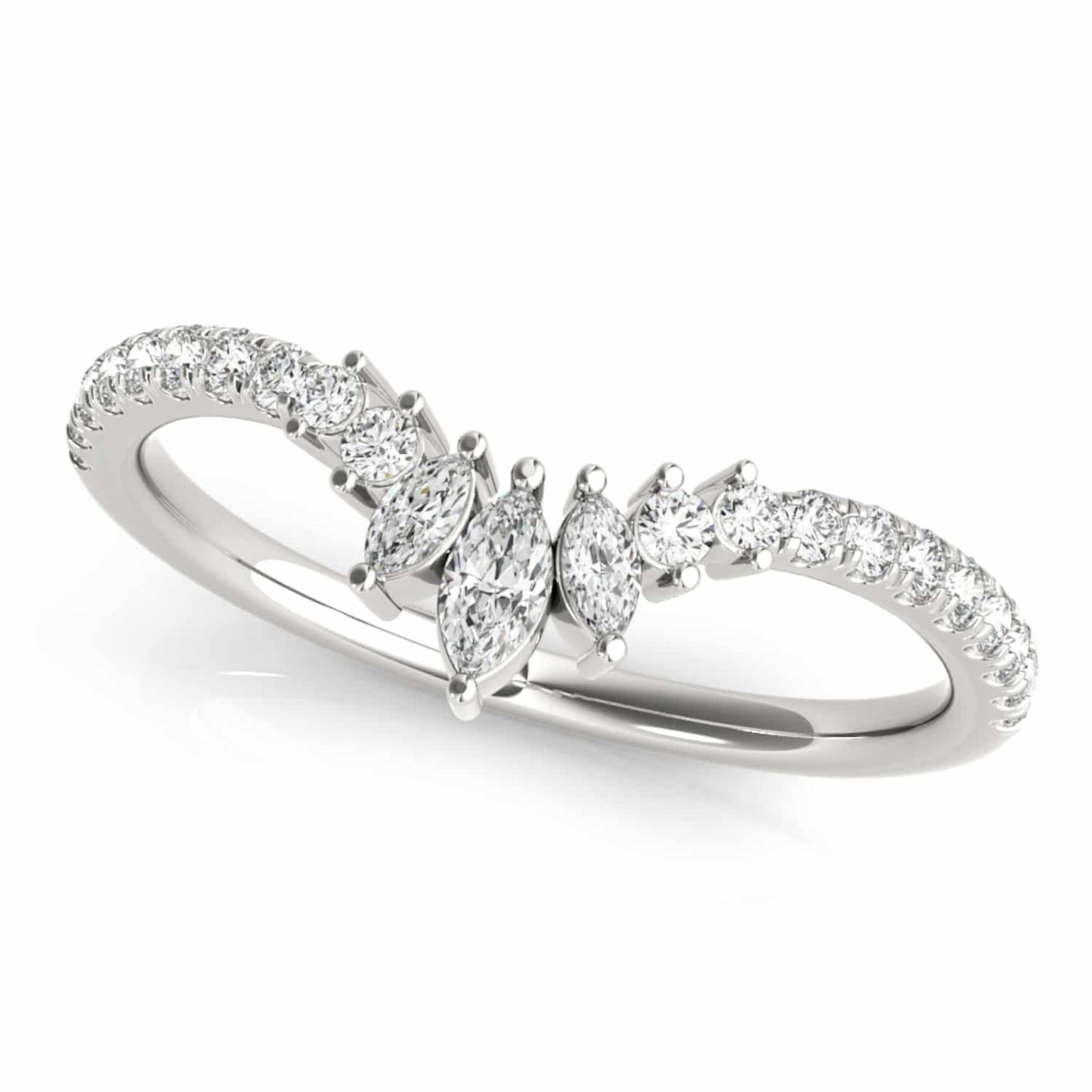 0.35CTW Lab-Grown Diamond Marquise Round 18K Gold White Chevron Ring Band