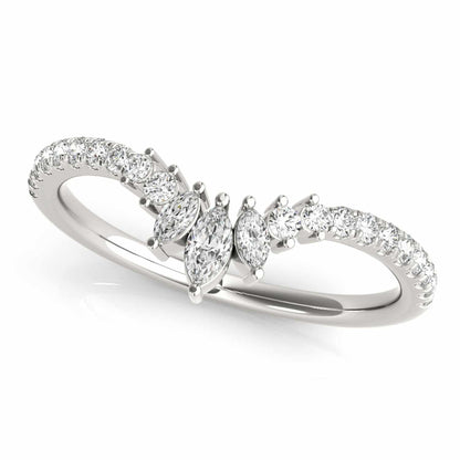 0.35CTW Lab-Grown Diamond Marquise Round 18K Gold White Chevron Ring Band
