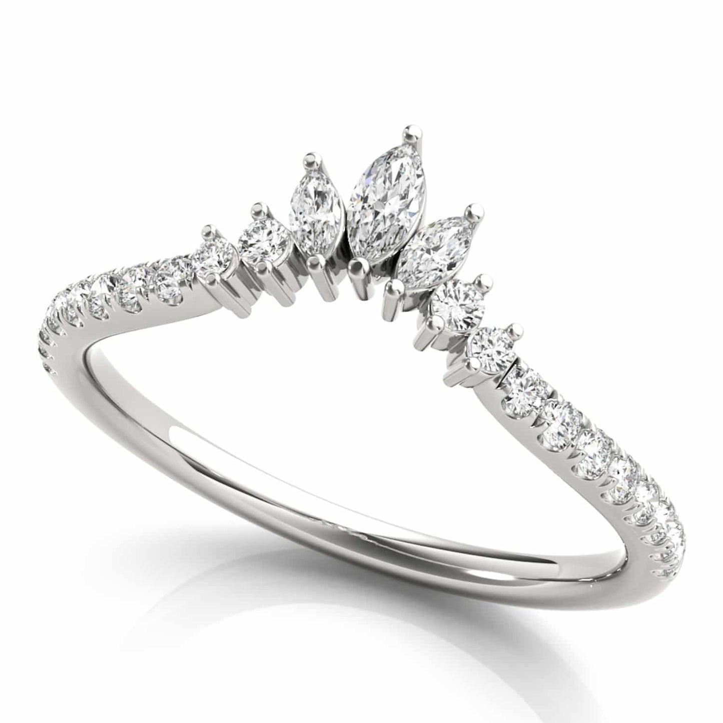 0.35CTW Lab-Grown Diamond Marquise Round 18K Gold White Chevron Ring Band
