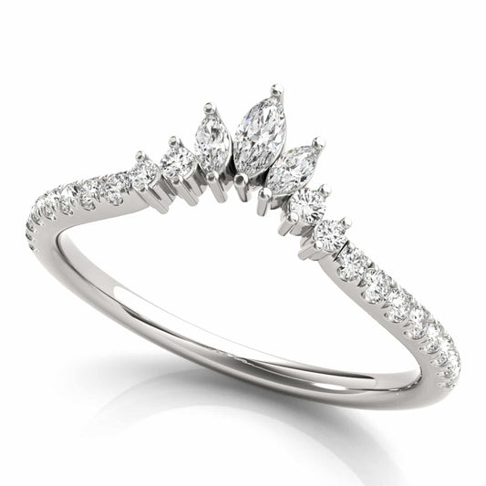 0.35CTW Lab-Grown Diamond Marquise Round 18K Gold White Chevron Ring Band