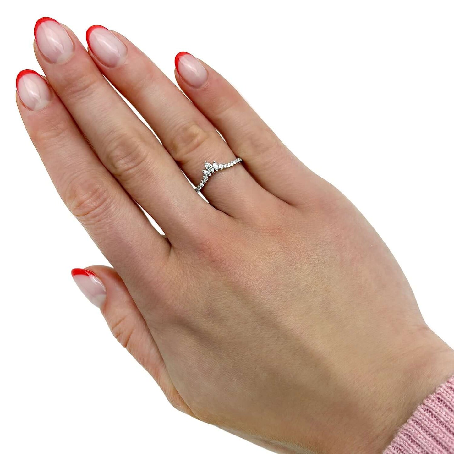 0.35CTW Lab-Grown Diamond Marquise Round 18K Gold White Chevron Ring Band