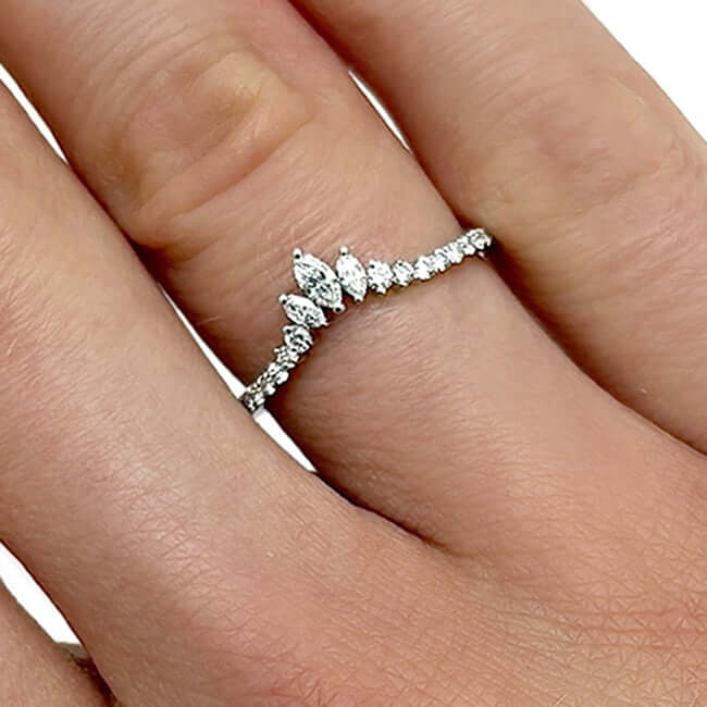 0.35CTW Lab-Grown Diamond Marquise Round 18K Gold White Chevron Ring Band