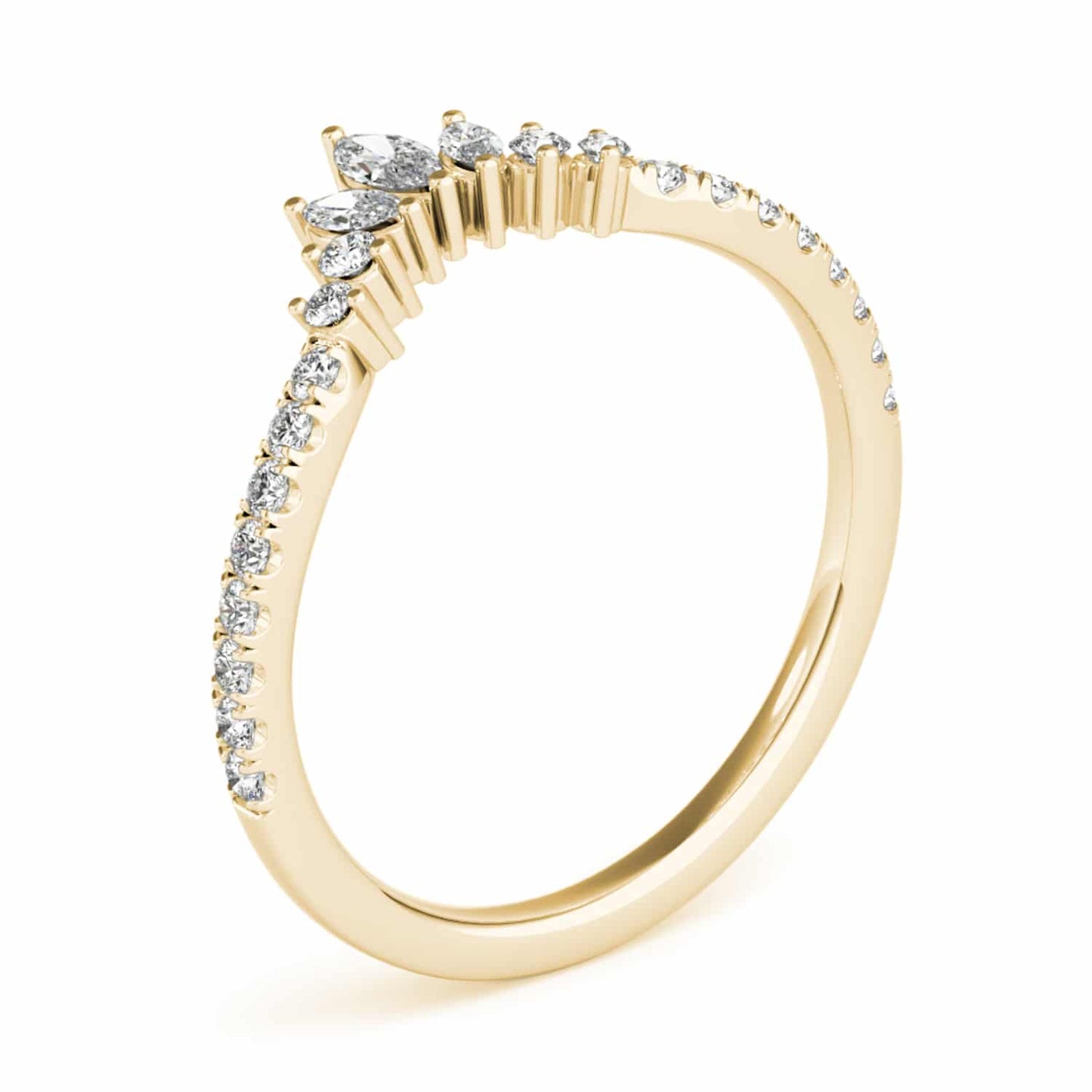 0.35CTW Lab-Grown Diamond Marquise Round 18K Gold Yellow Chevron Ring Band