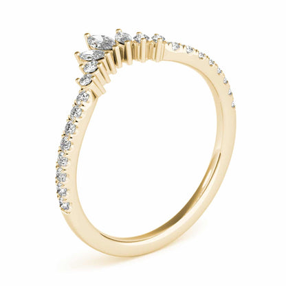 0.35CTW Lab-Grown Diamond Marquise Round 18K Gold Yellow Chevron Ring Band