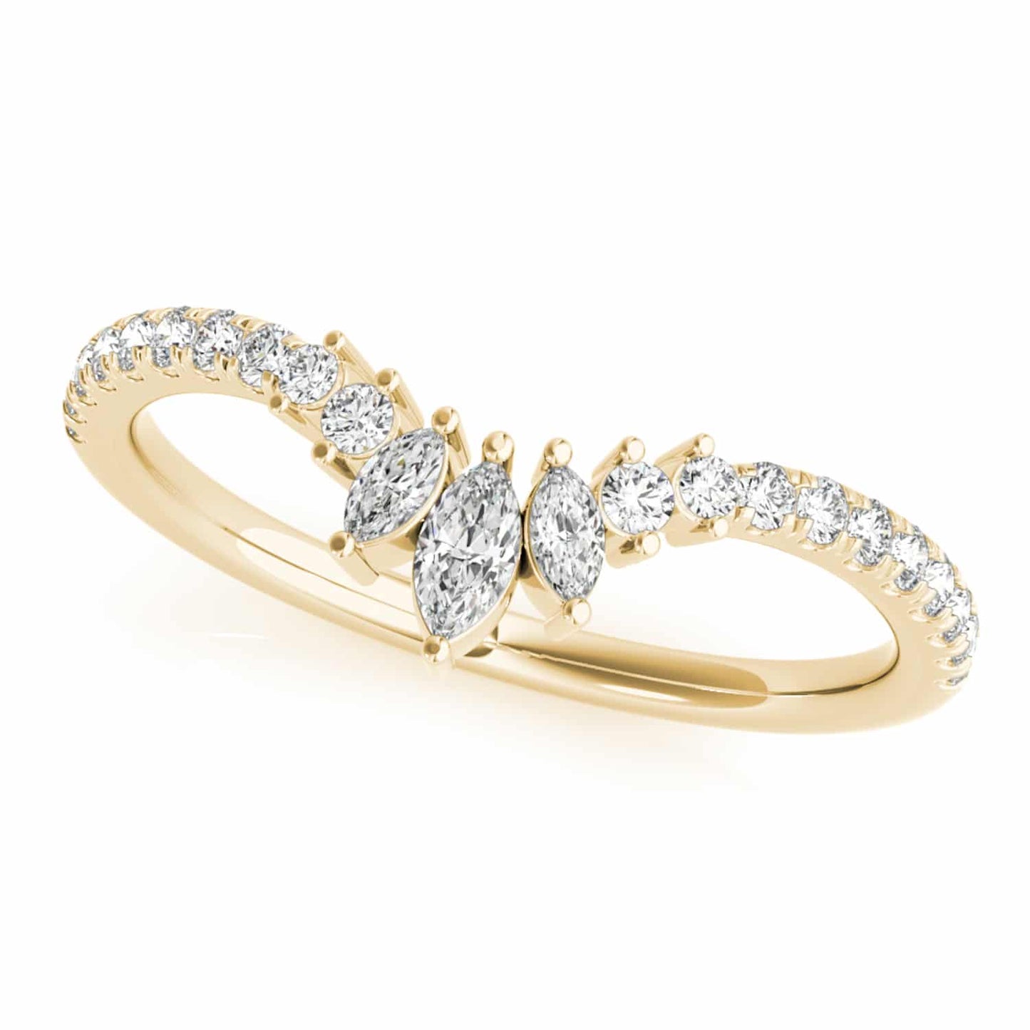 0.35CTW Lab-Grown Diamond Marquise Round 18K Gold Yellow Chevron Ring Band