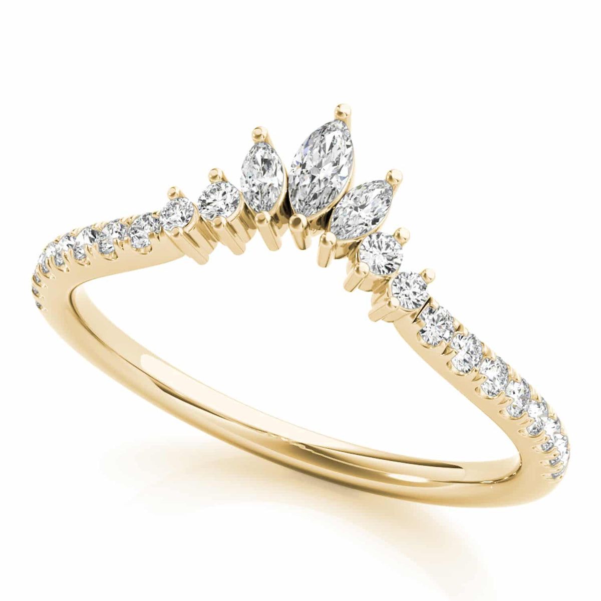 0.35CTW Lab - Grown Diamond Marquise Round 18K Gold Yellow Chevron Ring Band - WJD Exclusives