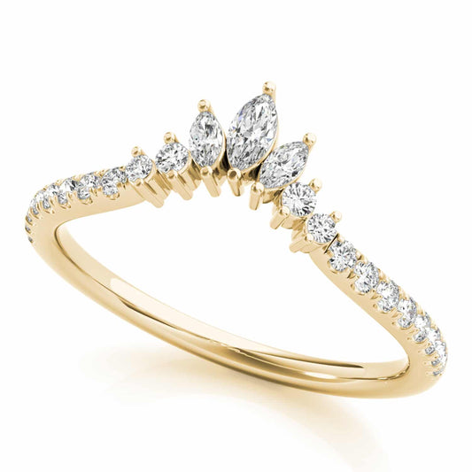 0.35CTW Lab-Grown Diamond Marquise Round 18K Gold Yellow Chevron Ring Band