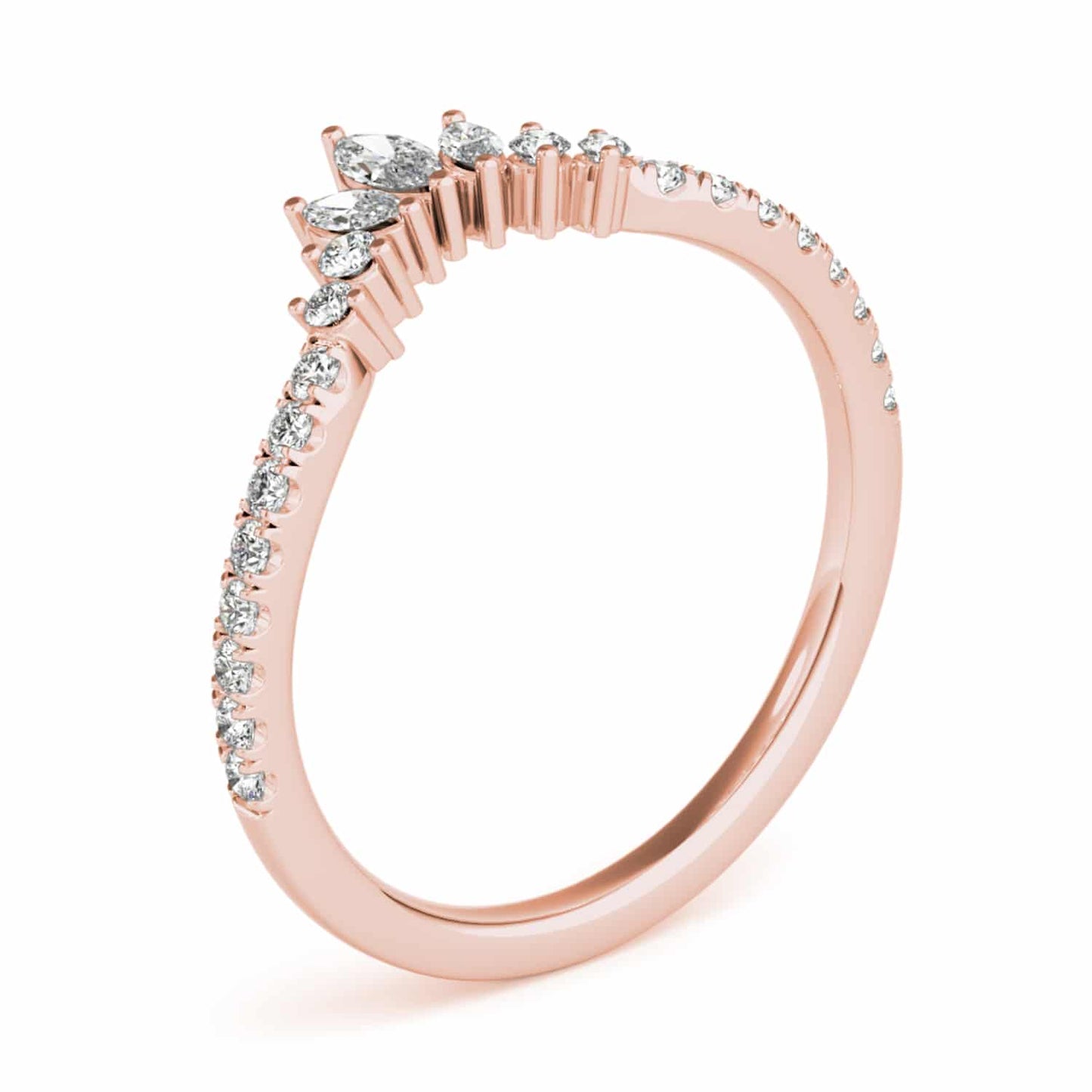 0.35CTW Lab-Grown Diamond Marquise Round 18K Gold Rose Chevron Ring Band