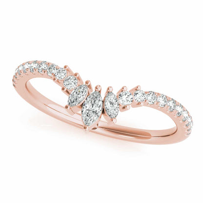 0.35CTW Lab-Grown Diamond Marquise Round 18K Gold Rose Chevron Ring Band