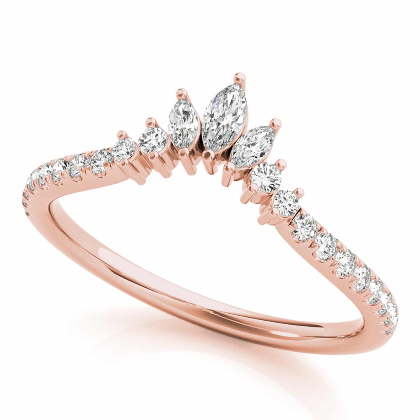 0.35CTW Lab-Grown Diamond Marquise Round 18K Gold Rose Chevron Ring Band