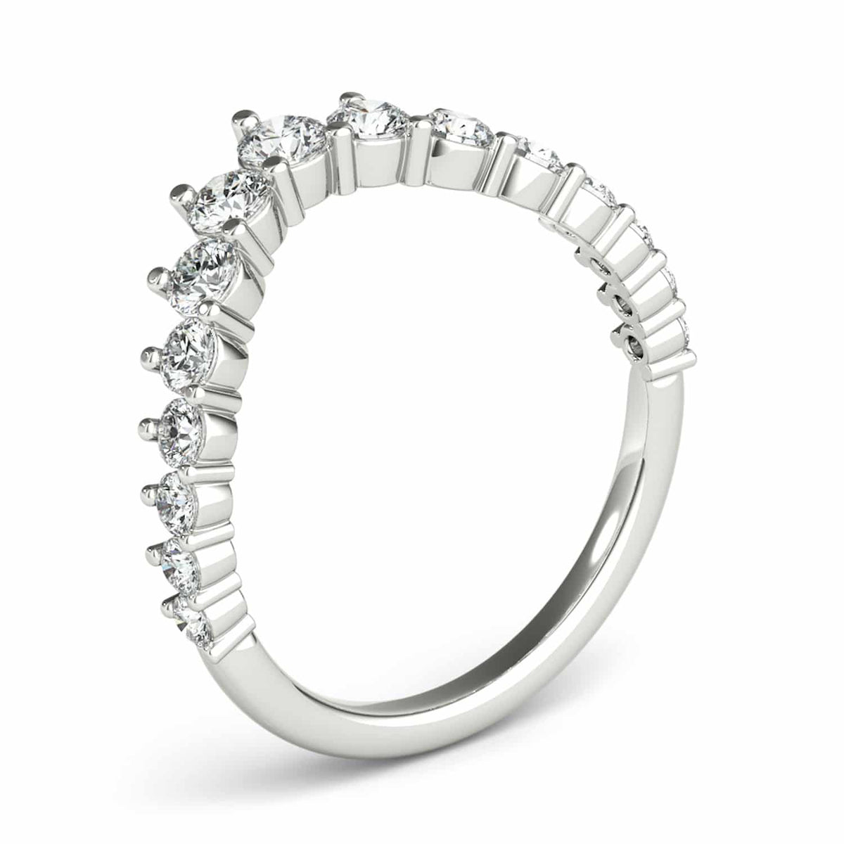 0.75CTW Lab - Grown Diamond Round 18K Gold White Graduated Chevron Band Ring - WJD Exclusives