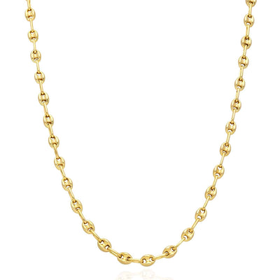 18K Yellow Gold Over Silver 4.5mm Puffed Anchor Mariner Chain (Solid Links) 16" - 24" - WJD Exclusives