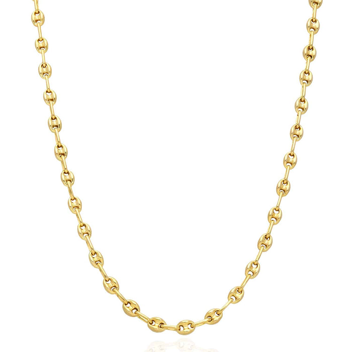 18K Yellow Gold Over Silver 4.5mm Puffed Anchor Mariner Chain (Solid Links) 16" - 24" - WJD Exclusives