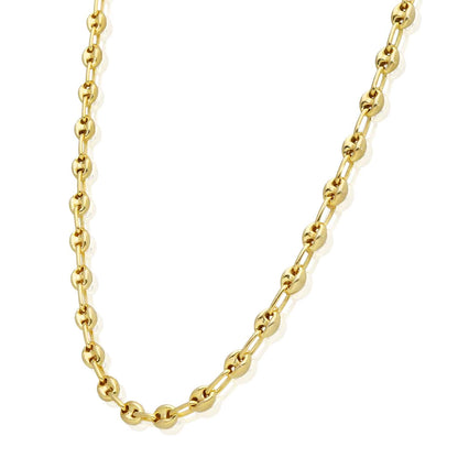 18K Yellow Gold Over Silver 4.5mm Puffed Anchor Mariner Chain 16"-24"
