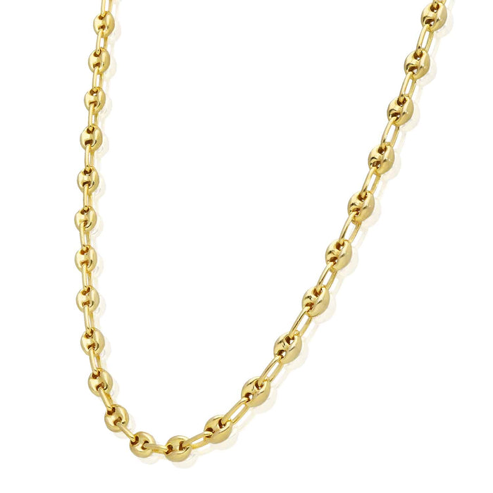 18K Yellow Gold Over Silver 4.5mm Puffed Anchor Mariner Chain (Solid Links) 16" - 24" - WJD Exclusives