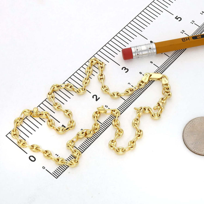 18K Yellow Gold Over Silver 4.5mm Puffed Anchor Mariner Chain (Solid Links) 16" - 24" - WJD Exclusives