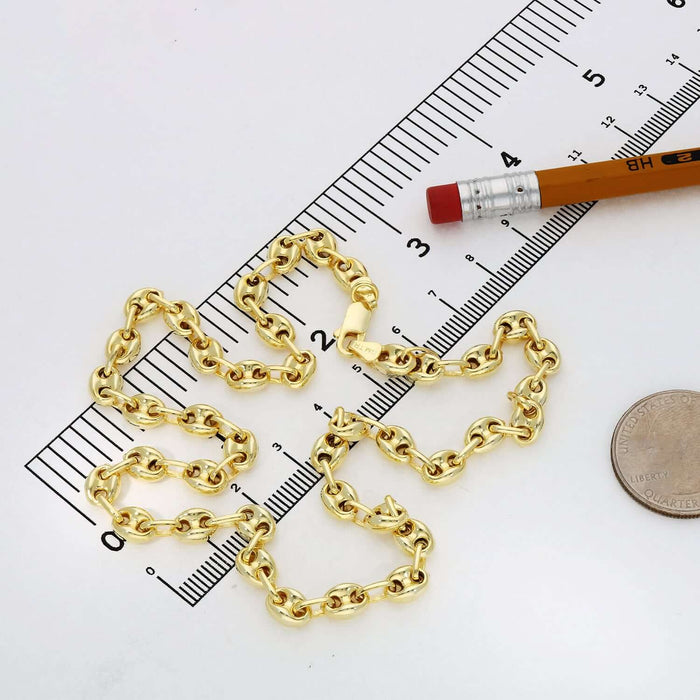 18K Yellow Gold Over Silver 6mm Puffed Anchor Mariner Chain (Solid Links) 16" - 24" - WJD Exclusives