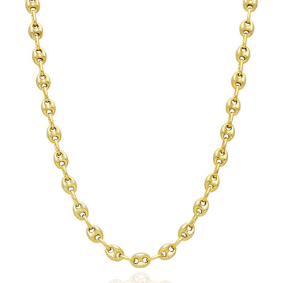 18K Yellow Gold Over Silver 6mm Puffed Anchor Mariner Chain (Solid Links) 16" - 24" - WJD Exclusives