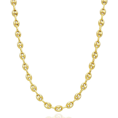 18K Yellow Gold Over Silver 6mm Puffed Anchor Mariner Chain Necklace 16"-24"