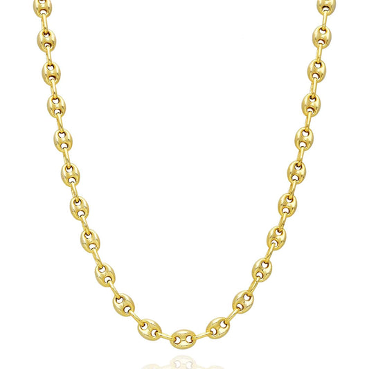 18K Yellow Gold Over Silver 6mm Puffed Anchor Mariner Chain Necklace 16"-24"