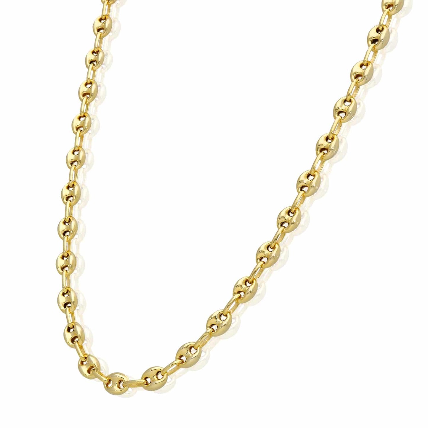 18K Yellow Gold Over Silver 6mm Puffed Anchor Mariner Chain Necklace 16"-24"