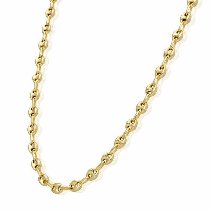 18K Yellow Gold Over Silver 6mm Puffed Anchor Mariner Chain (Solid Links) 16" - 24" - WJD Exclusives