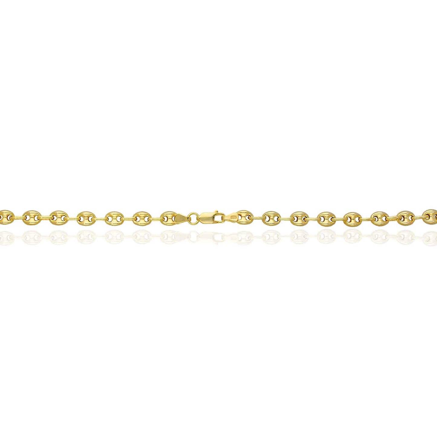 18K Yellow Gold Over Silver 6mm Puffed Anchor Mariner Chain Necklace 16"-24"