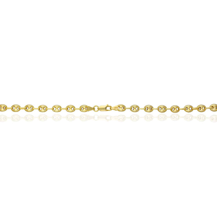 18K Yellow Gold Over Silver 6mm Puffed Anchor Mariner Chain (Solid Links) 16" - 24" - WJD Exclusives