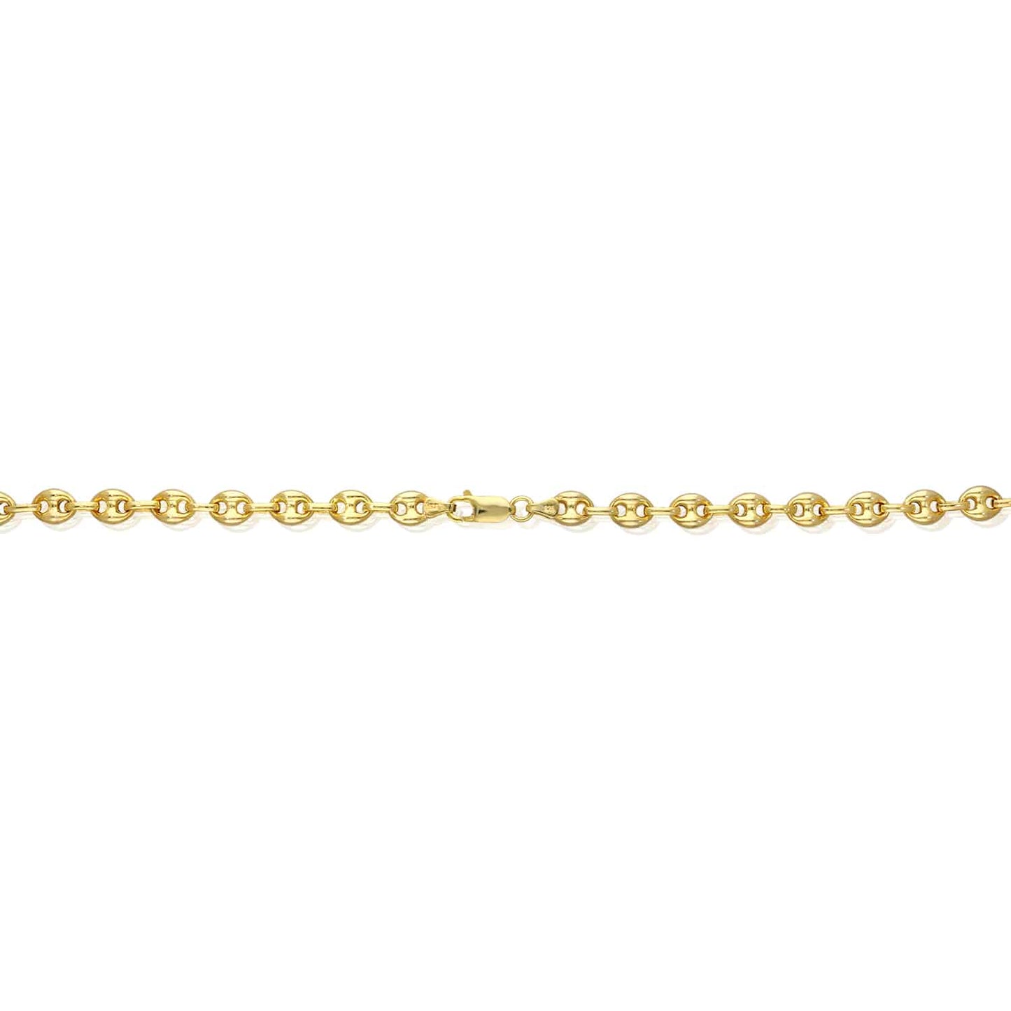 18K Yellow Gold Over Silver 7mm Puffed Anchor Mariner Chain 16"-24"