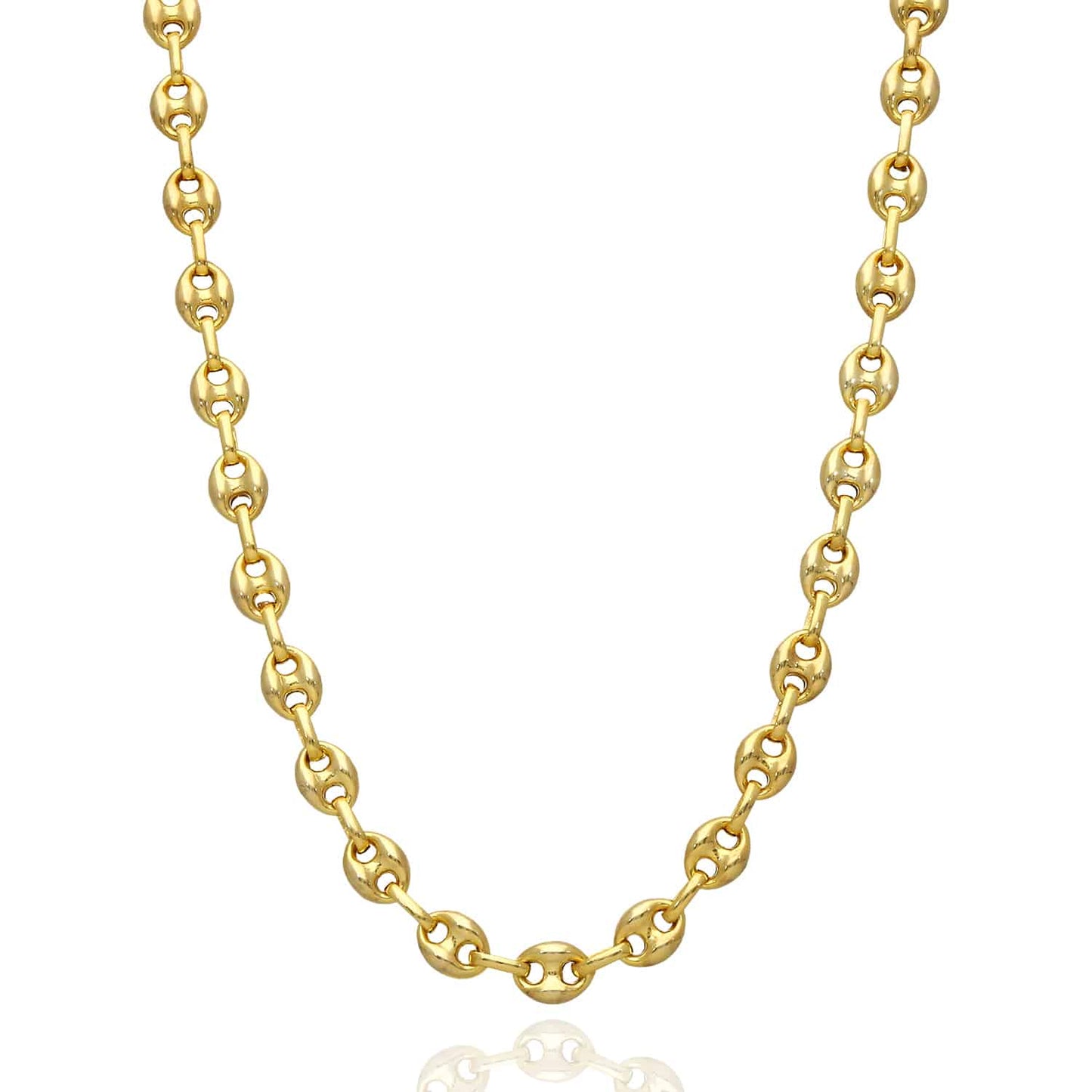 18K Yellow Gold Over Silver 7mm Puffed Anchor Mariner Chain 16"-24"