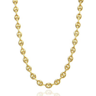 18K Yellow Gold Over Silver 7mm Puffed Anchor Mariner Chain (Solid Links) 16" - 24" - WJD Exclusives