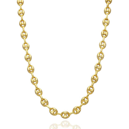 18K Yellow Gold Over Silver 7mm Puffed Anchor Mariner Chain 16"-24"