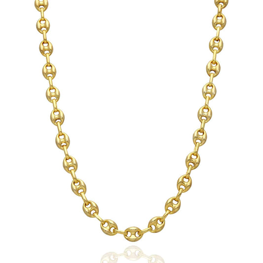 18K Yellow Gold Over Silver 7mm Puffed Anchor Mariner Chain 16"-24"