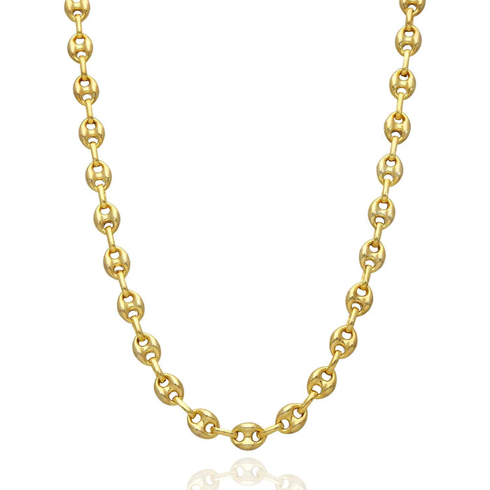18K Yellow Gold Over Silver 7mm Puffed Anchor Mariner Chain (Solid Links) 16" - 24" - WJD Exclusives