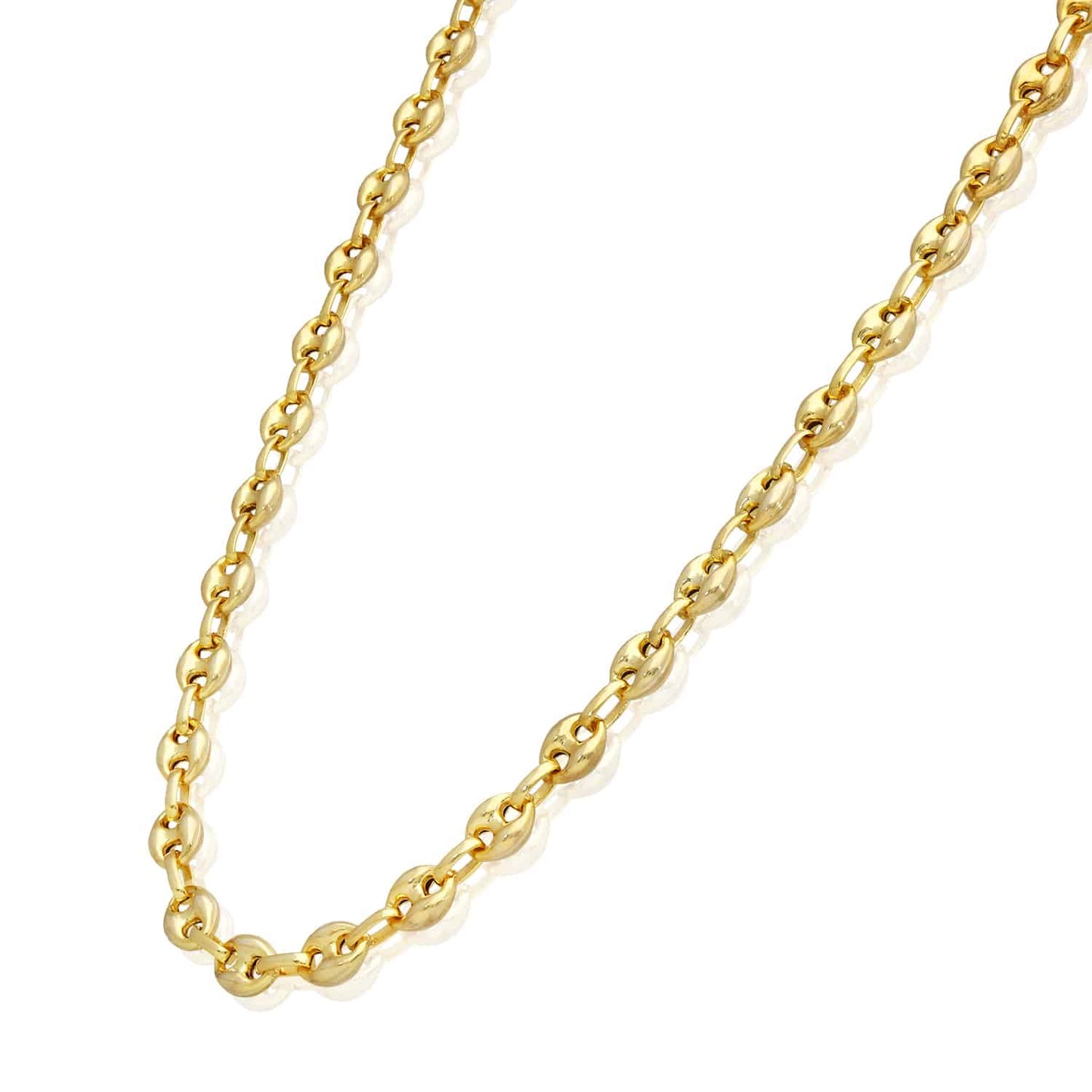 18K Yellow Gold Over Silver 7mm Puffed Anchor Mariner Chain 16"-24"