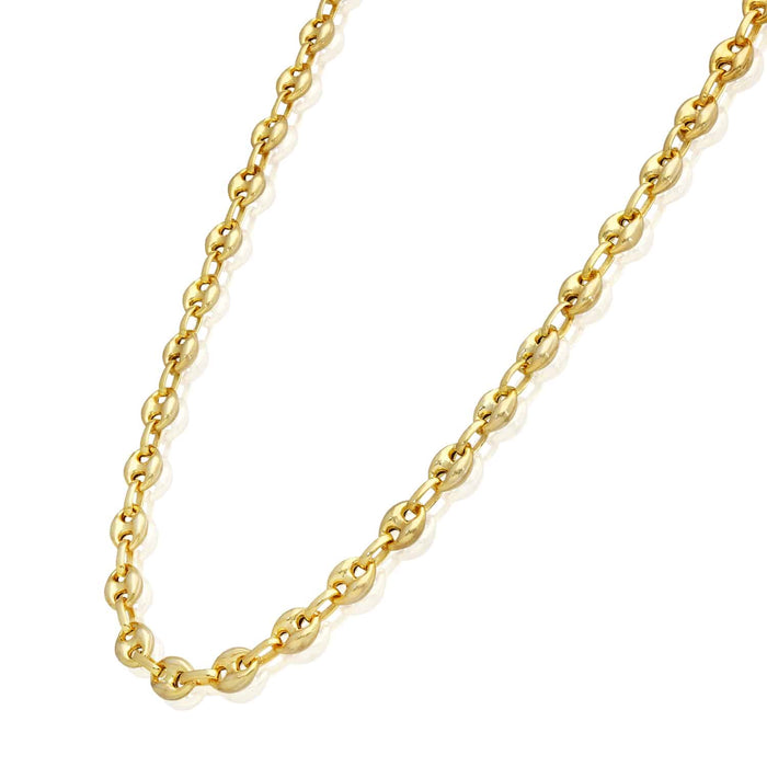 18K Yellow Gold Over Silver 7mm Puffed Anchor Mariner Chain (Solid Links) 16" - 24" - WJD Exclusives
