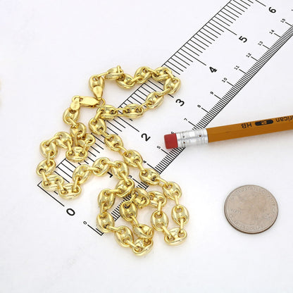 18K Yellow Gold Over Silver 8mm Puffed Anchor Mariner Chain Necklace 16"-24"